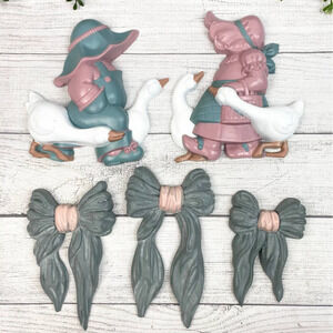 VNT 1980's Country Boy Girl & Bow Wall Decor Set Burwood Product Co and Homco